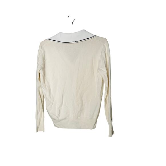 SANDRO Off-White Wool Knit Sequin Collar V-Neck Sweater Size 36 - Picture 6 of 12